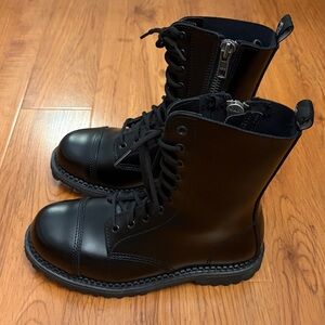 Demonia Riot Black Leather Goth Unisex Combat Boots, Women’s 10 Men’s 8